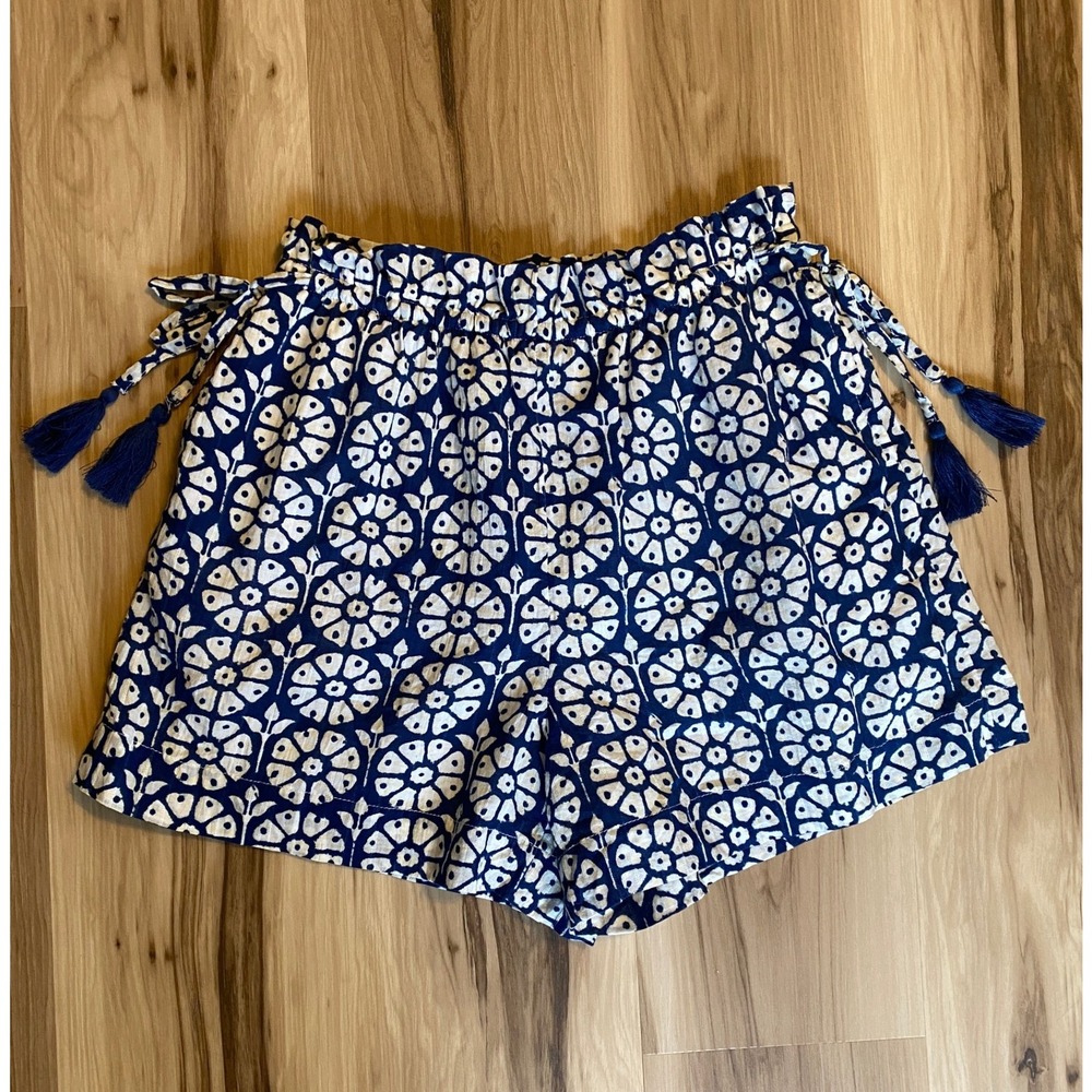 Roller Rabbit for Target Navy White Floral Tassel Shorts XS Boho Resort Vacation